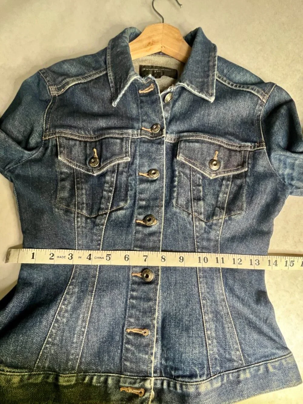 VTG French Connection Y2K Fitted Stretch Denim Hourglass Trucker Jacket Medium